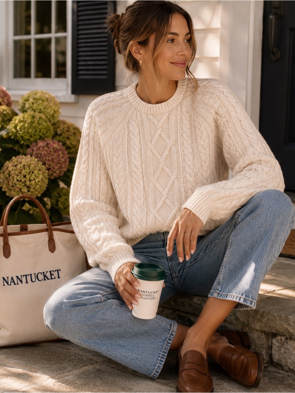 Abercrombie & Fitch Ivory Cable Knit Fisherman Sweater Crewneck Raglan Sleeve S